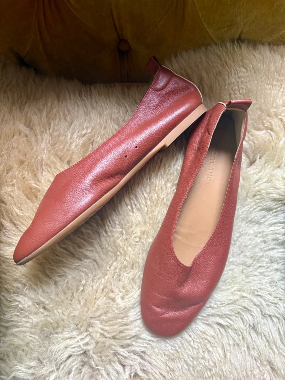 Everlane Pebbled Leather Day Glove Flats in Toasted Almond - Picture 2 of 6